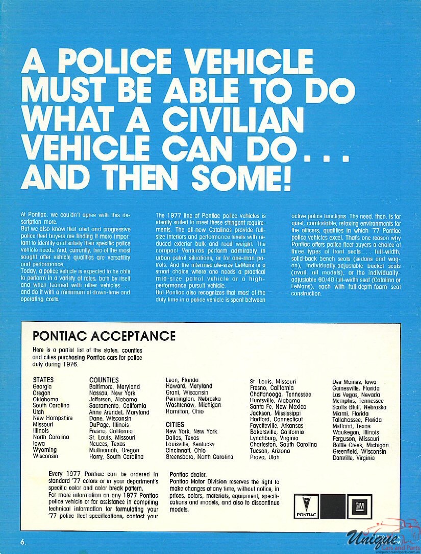 1977 Pontiac Police Cars Brochure Page 1